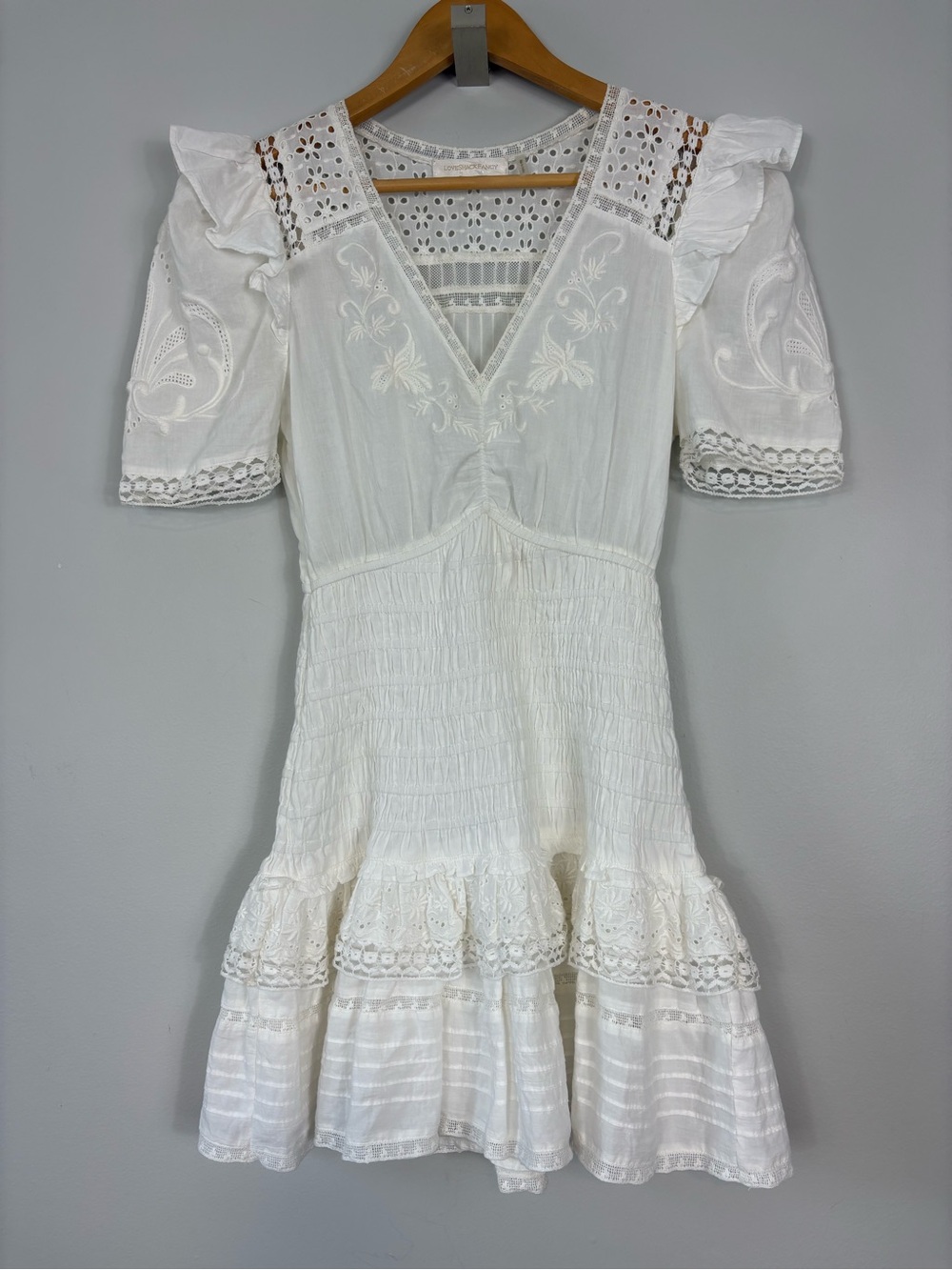 Loveshackfancy Rena Embroidered Mini Dress Antique White Size P - Picture 4 of 15